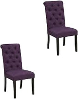 Furnifact Solid Wood Upholstered Button-Tufted Parsons Dining Chairs Set of 2, Kitchen and Dining Room Chairs for Dining Table Set, Purple