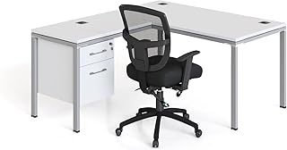 Boss Office Products Simple System L Desk with Return and (1) Pedestal, 71" x 59.4", White