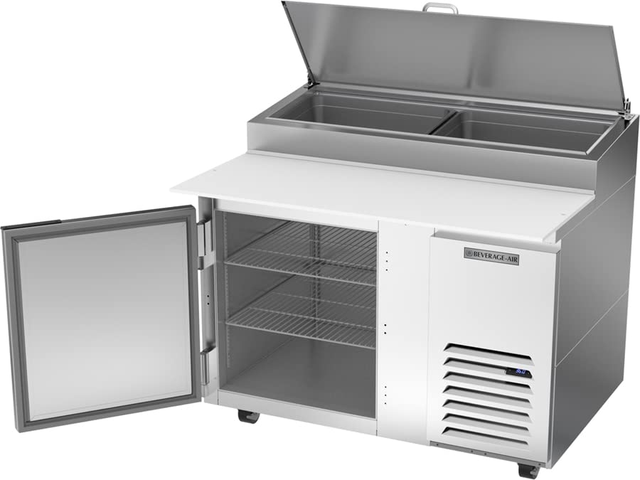 46" W Two Door Refrigerated Pizza Prep Table by Beverage Air – 12.0 cubic_feet, Stainless Steel, Model DP46HC