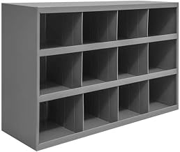 Durham 330-95 Gray Cold Rolled Steel 12 Opening Bin with Slope Self Design, 33-3/4" Width x 23-7/8" Height x 12" Depth