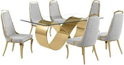 78" x 42" Clear Glass Dining Set w Boucle Fabric Chairs