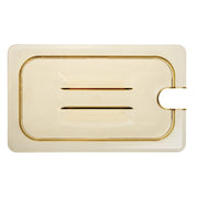40HPCHN150 H-Pan Amber 1/4 Size Notched Food Pan Cover w/Handle by Cambro – High Heat Plastic, Amber, Model 40HPCHN-150