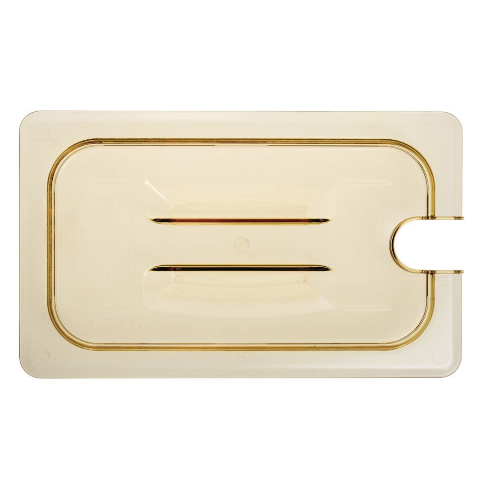 40HPCHN150 H-Pan Amber 1/4 Size Notched Food Pan Cover w/Handle by Cambro – High Heat Plastic, Amber, Model 40HPCHN-150
