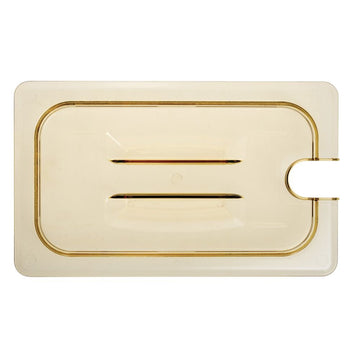 40HPCHN150 H-Pan Amber 1/4 Size Notched Food Pan Cover w/Handle by Cambro – High Heat Plastic, Amber, Model 40HPCHN-150