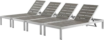 Gray Aluminum Patio Chaise Set of 4, Comfortable Backrest, Stylish, Weather-Resistant, Outdoor Lounge, Backyard, Poolside