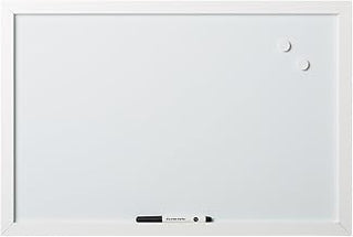 MasterVision Solid White Magnetic Dry Erase Board, Wall Mounting Whiteboard for Your Home, 24" x 18", White Wood Frame
