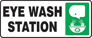 Accuform MFSD590VA Aluminum Safety Sign, Legend "Eye WASH Station" with Graphic, 7" Length x 17" Width, Green/Black on White