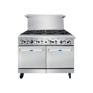AGR Commercial Gas Range by Atosa – 48" (8) Burner | NAT Gas, Stainless Steel, Silver, Model AGR-8B-NG