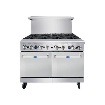 AGR Commercial Gas Range by Atosa – 48" (8) Burner | NAT Gas, Stainless Steel, Silver, Model AGR-8B-NG