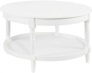 Furnifact White Round Coffee Table with Shelf Rubberwood Legs MDF Top No Tools Assembly Elegant French Country Manor Style Durable for Living Room