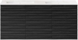 Swiss Madison Cascade 48" Wall-Mounted Bathroom Vanity in Black Oak with 3-Hole Widespread Double Basin Sink Top