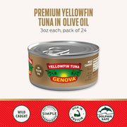 Genova Yellowfin Tuna in Olive Oil / 3 Ounce (Pack of 24) / Light Tuna Fish