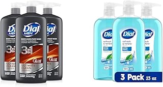 Dial Men 3in1 Body, Hair and Face Wash, Ultimate Clean, 69 fl oz (3-23 fl oz Bottles) & Body Wash, Refresh & Renew Spring Water, 23 fl oz (Pack of 3)