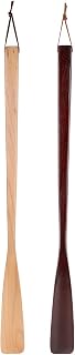 2pcs Wooden Shoehorn Tool 53cm Long Handle Brown Khaki Pack | Portable Lightweight Shoe Helper, Rational Bending Radian, Protects Feet, Fits Heel Better, Adults Use