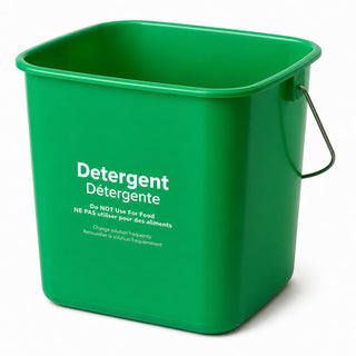 Glownary [4 Pack] 6 Qt. Green Plastic Cleaning Pail with Bail Handle – Square Shape, Multilingual Instructions, Measurement Gradations, 8.25 x 8.25 x 7.44 Inches