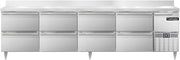 DLRA118-SS-BS-D Designer Line Refrigerated Base Worktop Unit, 118" W, Full Stainless, Backsplash & Eight Drawers