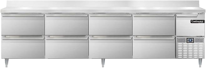 DLRA118-SS-BS-D Designer Line Refrigerated Base Worktop Unit, 118" W, Full Stainless, Backsplash & Eight Drawers
