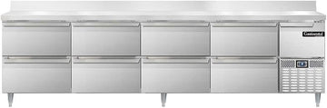 DLRA118-SS-BS-D Designer Line Refrigerated Base Worktop Unit, 118" W, Full Stainless, Backsplash & Eight Drawers