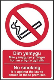 NOSMOKING ITIS AGAINSTLAWTO SMOKE PREMISES ENG/WELSH Site Safety Metal Sign 12x16 Inch Notice Danger Warning Caution for Outdoor & Indoor