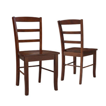 Solid Wood Dining Chair with Ladderback Design by Furnifact – Wood, Espresso, Pack of 2