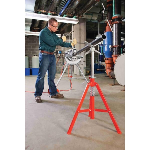 Model VJ-99 V Head High Pipe Stand by RIDGID – 23.5"L x 31"W x 23.5"H, Alloy Steel, red, Model 56662