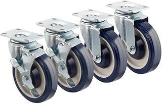 Krowne 30-113S Krowne Economy Series 2-3/8" x 3-5/8" Plate Caster, Swivel with Brake, 5" Diameter, 1-3/4" x 3" Hole Centers, 200 lbs. per Caster Load Capacity (Set of 4)‍​‌​​‌​‍​​‌‌​‌‌‍​​‌‌​‌‌‍​​‌‌