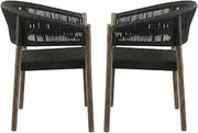 Gray Indoor Outdoor Dining Chair Set of 2, Eucalyptus Wood with Charcoal Rope, Resistant, Contemporary Design, Armrest Height 11 Inches