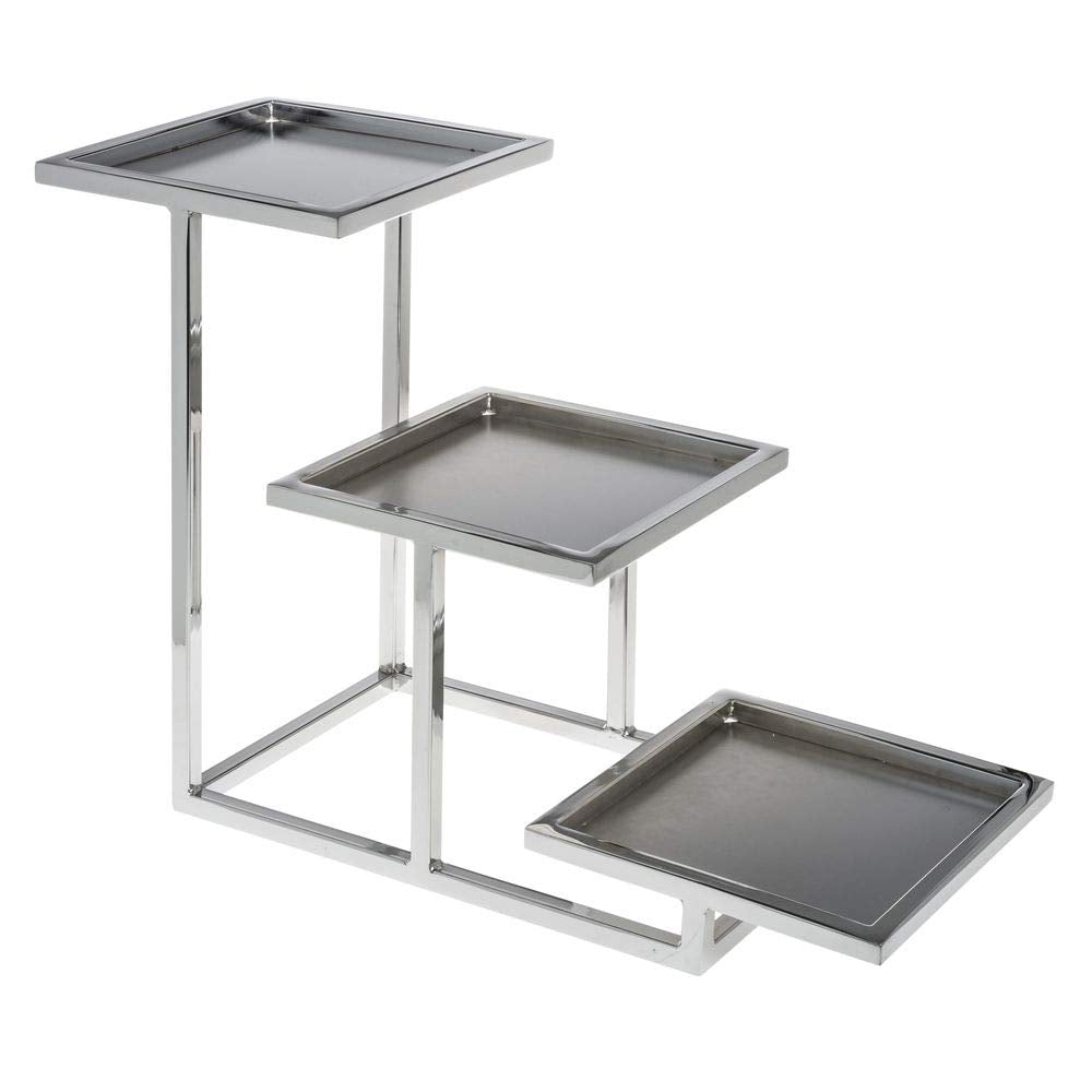 Cerve Collection Chrome 3-Tiered Buffet Stand for Bowls - 8"L x 20 1/2"W x 14"H by HUBERT – Metal, Grey