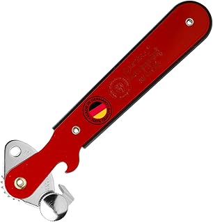 Westmark Columbus Lever Can Opener - Narrow Can Opener with Bottle Opener Ideal for Opening Cans and Bottles, Red, 1025227R