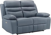 Lexicon Hancock Leather Power Double Reclining Love Seat in Blue