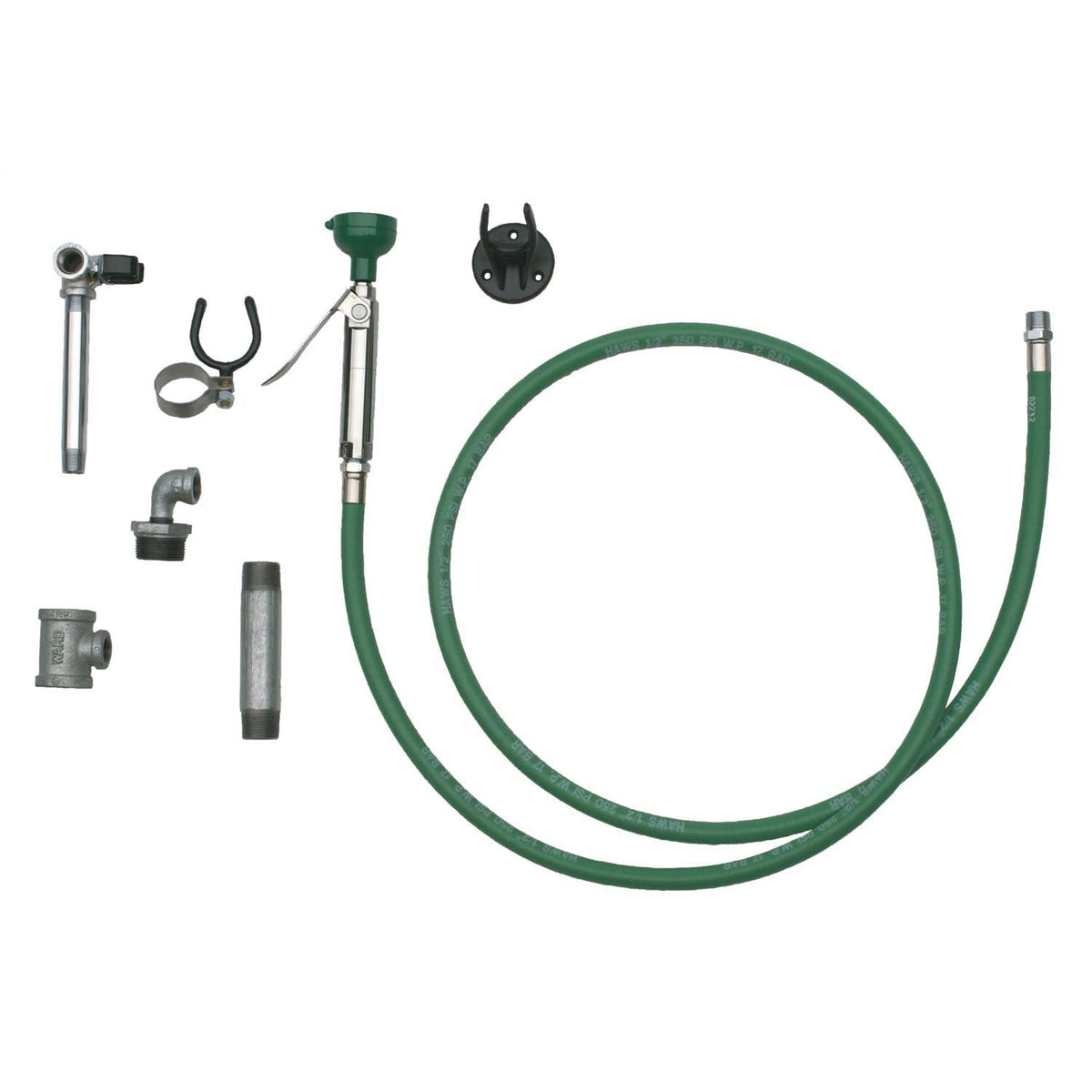 Drench Hose Assembly by Haws – 2"W x 104"H, Rubber/ABS Plastic, Green, Model 8901RFK