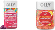 OLLY Ultra Strength Prenatal Multivitamin Softgels, Supports Healthy Growth, Brain Development & Probiotic + Prebiotic Gummy, Digestive Support and Gut Health, 500 Million CFUs, Fiber
