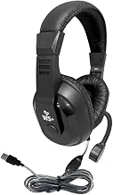 HamiltonBuhl WorkSmart Plus Deluxe USB Headset, Steel‑Reinforced Gooseneck Mic, In‑Line Volume Control, Padded Leatherette Headband & Cushions – WSP2BK