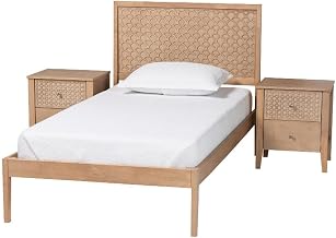Baxton Studio Lara Twin 3-Piece Bedroom Set - Modern Wood Bed Frame Oak Brown