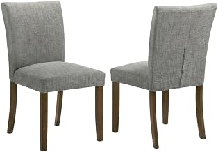 Furnifact Polyester Upholstered Dining Side Chairs Set of 2, Wood-Leg Fabric Dining Chairs for Kitchen and Dining Room Table, Grey