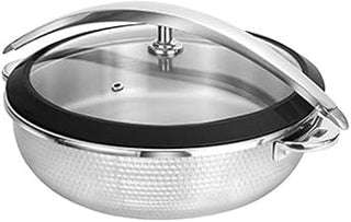 5996RBH 6 Quart Orbit Chafing Pot, Round, 17" Diameter x 10"H, Black Rubber Edge, Hammered Finish