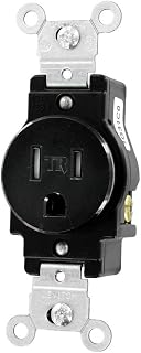 Leviton Commercial Grade, Grounding, 15 Amp, 125 Volt, 2P, 3W, Narrow Body Single Receptacle, Straight Blade, Tamper Resistant, T5015-E, Black