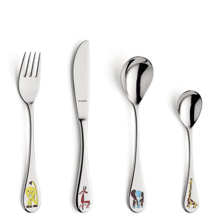 4 Piece Kids Flatware Set Safari by Amefa – 3 years, Stainless Steel, Pack of 4, Model 043000G025A40