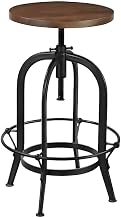Starlight Canyon Home Solid Acacia Wood Bar Stool with Swivel Seat and Adjustable Height, Industrial Counter Stool for Kitchen or Dining Bar
