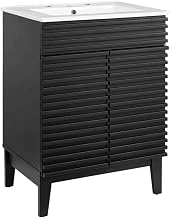 Furnifact Black White Bathroom Vanity, Floor-Mount, Single Ceramic Sink, MDF Cabinet, 24 Inch Wide, Centerset Faucet, Freestanding