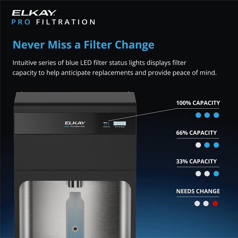 Pro Filtration Bottle Filling Station by Elkay – Twin, 8 gallons, Stainless Steel, Black, Model LZS8WSBPRO-UV