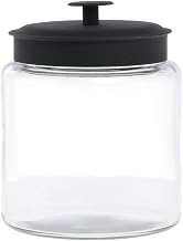 Anchor Hocking 96 oz Clear Glass Montana Jar with Black Lid - 6 3/4"Dia x 8 3/4"H