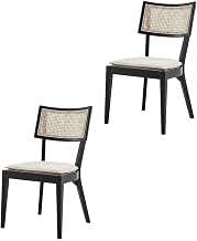 Furnifact Fabric-Upholstered Wood Dining Chairs Set of 2, Upholstered Kitchen Chairs for Dining Table and Dining Room Chair, Black Beige