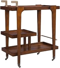 Furnifact Birch Veneer Rolling Bar Cart with Mid-Century Modern Style, 3-Tier Open-Shelf Drinks and Serving Cart for Living Room or Dining Room