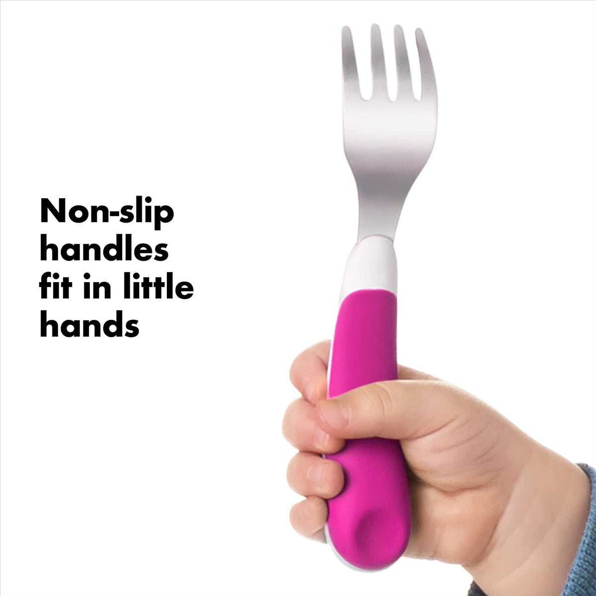 Training Fork & Spoon Set- Pink by OXO Tot – 2 Piece Set, Stainless Steel, Pink, Model 6124100T1UK