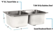BK Resources NSF Commercial 2 Compartment Drop in Sink – 30 Inches, Stainless Steel, Silver, Model DDI2-14161024