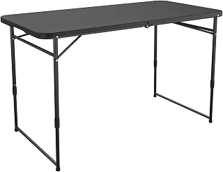 Cosco 4 ft. Fold-in-Half Adjustable Height Indoor/Outdoor Utility Table, Black