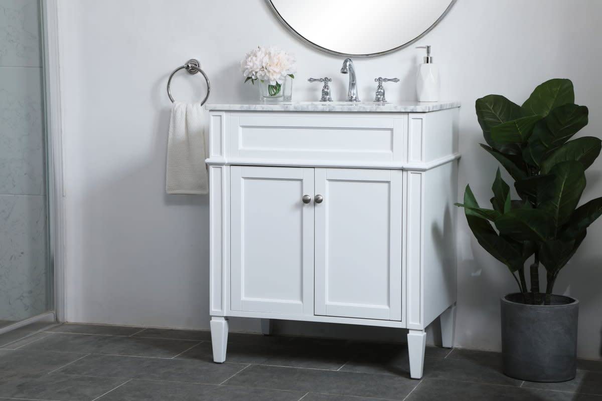 30 Inch Single Bathroom Vanity in White by Elegant Decor – 30" - Single, Wood, White, Model VF12530WH