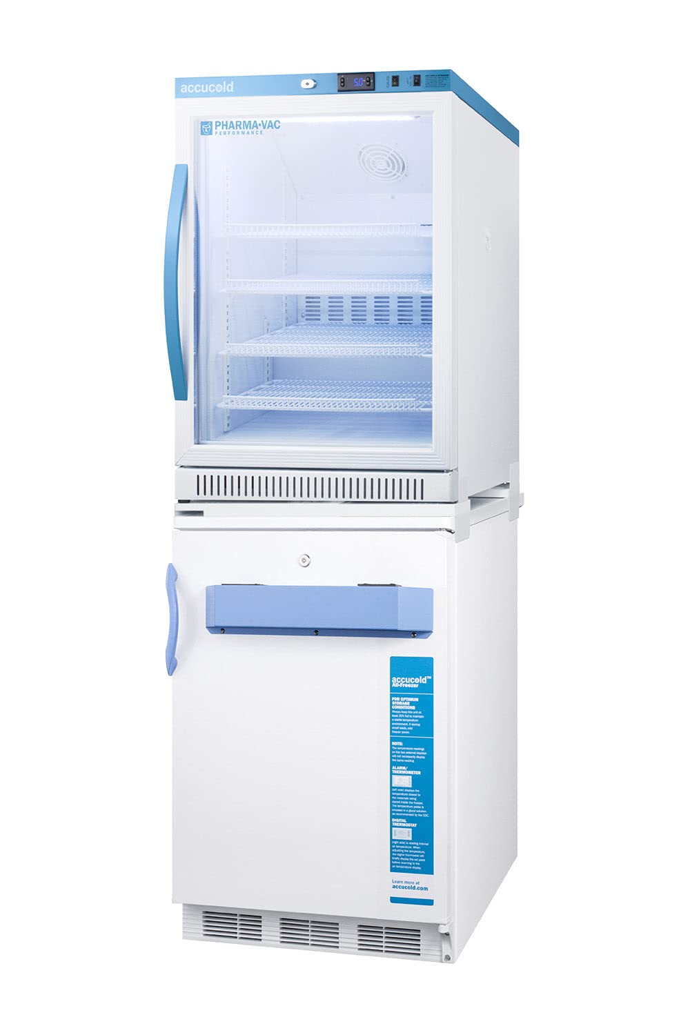 Summit Appliance Stacked Combination of Pharma-Vac ARG6PV 24" Wide All-refrigerator and VT65MLBIMED2 Manual Defrost All-freezer for Vaccine Storage by ACCUCOLD – Model