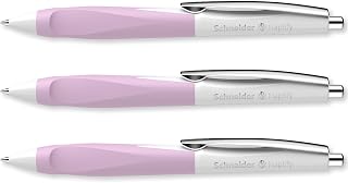 Schneider Haptify Ballpoint Pen Ergonomic, White/Lilac, Blue Ink, 3 Pack | Ergonomic Grip Design, Smooth Writing, Waterproof ISO-Certified Ink, Refillable